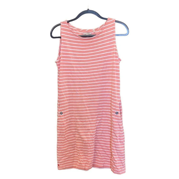 BARBOUR Nautical Summer Dress Pink and White Striped Size 8 - Picture 1 of 6